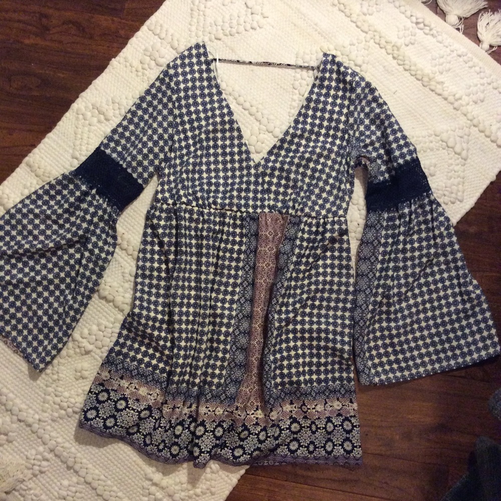 Boho Boutique Dress with Bell Sleeves